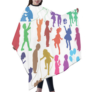 Personality  Set Of Silhouettes Of Children And Mot Hair Cutting Cape