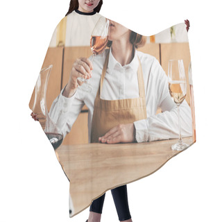 Personality  Partial View Of Sommelier In Apron Sitting At Table And Tasting Wine Hair Cutting Cape