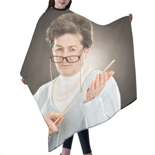 Personality  Old Strict Teacher With Glasses Isolated On Black Hair Cutting Cape