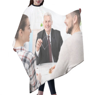 Personality  Young Couple At Notary Public Office Hair Cutting Cape