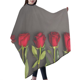 Personality  Flat Lay Of Blooming Red Roses On Black  Hair Cutting Cape