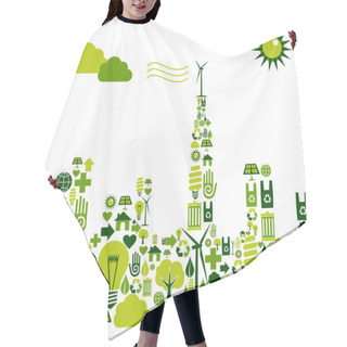 Personality  Green City Silhouette With Environmental Icons Hair Cutting Cape