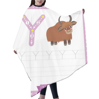 Personality  Letter Y Uppercase Cute Children Colorful Zoo And Animals ABC Alphabet Tracing Practice Worksheet Of Yak For Kids Learning English Vocabulary And Handwriting Vector Illustration. Hair Cutting Cape