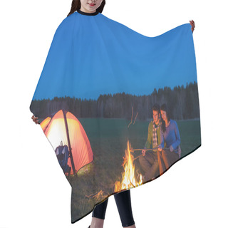 Personality  Tent Camping Car Couple Sitting By Bonfire Hair Cutting Cape