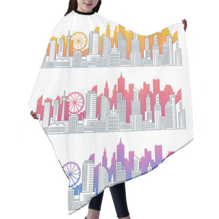 Personality  Modern Cityscape Outline Gradient Vector Illustrations Set Hair Cutting Cape