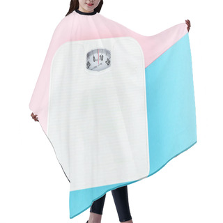 Personality  Weight Measure Flat Lay On Colored Paper. Hair Cutting Cape