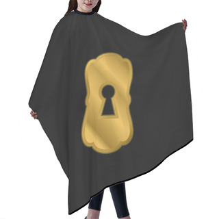 Personality  Big Keyhole Black Shape Gold Plated Metalic Icon Or Logo Vector Hair Cutting Cape