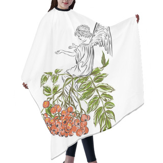 Personality   Angel Sits On Rowan Branch.  Hair Cutting Cape