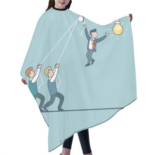 Personality  Two Businessmen Holding One Hair Cutting Cape