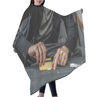 Personality  Cropped Shot Of Addicted Man Preparing To Take Cocaine Hair Cutting Cape