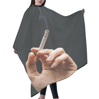 Personality  Cropped View Of Woman Holding Cigarette Isolated On Black  Hair Cutting Cape