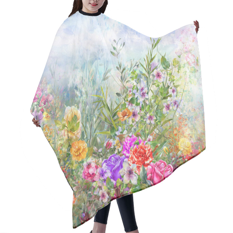 Personality  Abstract Colorful Flowers Watercolor Painting. Spring Multicolored Hair Cutting Cape