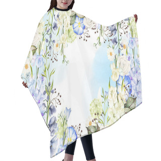 Personality  Watercolor Card With Different Wild Flowers  Leaves. Illustration Hair Cutting Cape