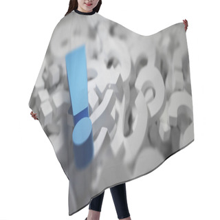 Personality  Close Up Exclamation Mark On Pile Of Question Mark Background, 3d Rendering Hair Cutting Cape