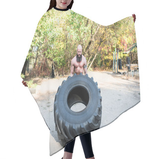 Personality  Man Lifting A Large Tractor Tire Hair Cutting Cape