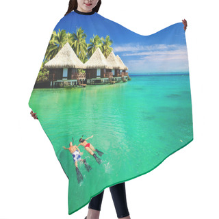 Personality  Couple Snorkling In Lagoon With Over Water Bungalows Hair Cutting Cape