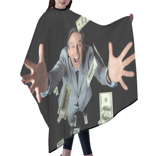 Personality  Businessman Catching Dollars Hair Cutting Cape
