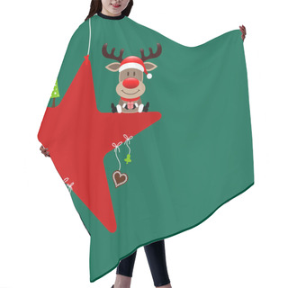 Personality  Square Reindeer Sitting On Star With Icons Dark Green Hair Cutting Cape