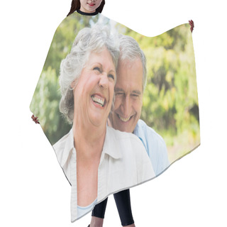 Personality  Happy Mature Couple Laughing Hair Cutting Cape