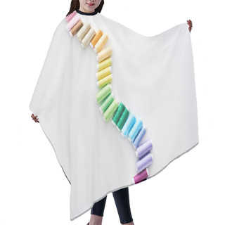 Personality  Top View Of Bright And Colorful Threads On White Background  Hair Cutting Cape