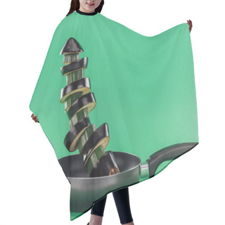 Personality  Chopped Organic Fresh Tasty Zucchini And Aubergine In Frying Pan On Green Background Hair Cutting Cape