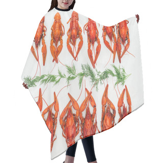 Personality  Top View Of Red Lobsters And Green Herds On White Background Hair Cutting Cape