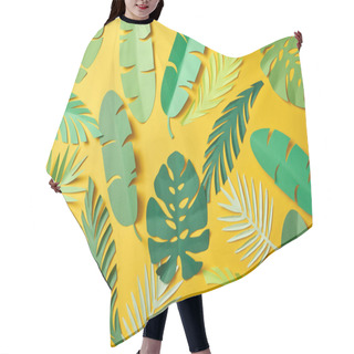 Personality  Top View Of Paper Cut Green Palm Leaves On Yellow Background, Seamless Pattern Hair Cutting Cape