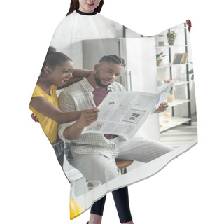 Personality  African American Couple Reading Newspaper At Kitchen Hair Cutting Cape