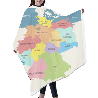 Personality  Illustrated Map Of Germany With Labels. Vector, Colorful Hand Drawn Style. Hair Cutting Cape