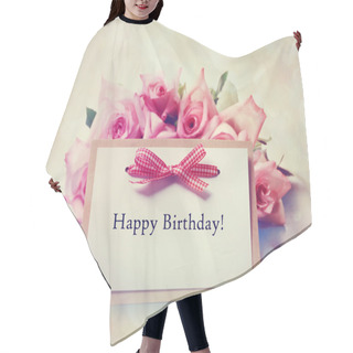 Personality  Happy Birthday Card With Retro Pink Roses Hair Cutting Cape