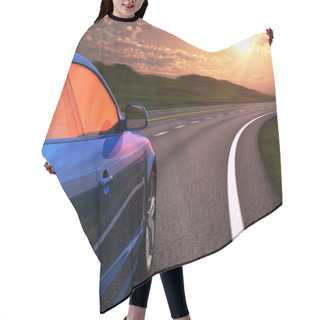 Personality  Blue Car Driving By Autobahn In Sunset With Motion Blur Hair Cutting Cape