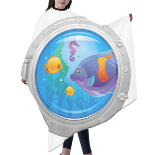Personality  Blue Porthole With Colorful Underwater Life, Fishes Hair Cutting Cape