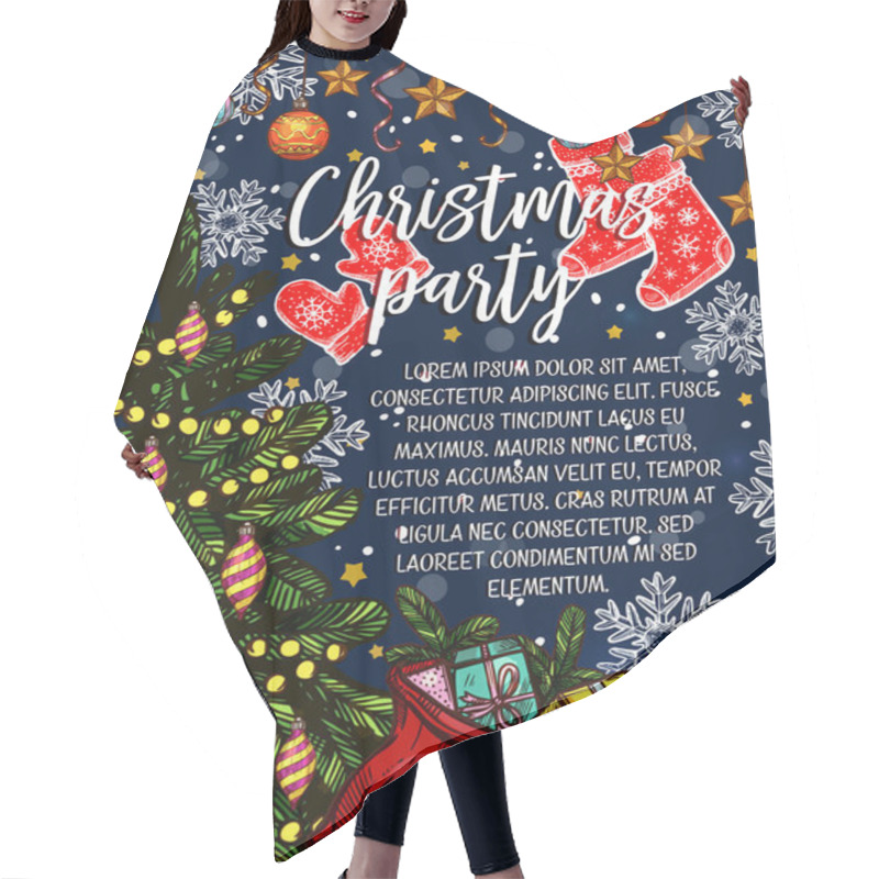 Personality  Christmas Party Vector Sketch Invitation Poster Hair Cutting Cape