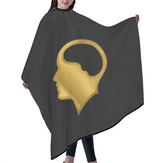 Personality  Brain Inside Human Head Gold Plated Metalic Icon Or Logo Vector Hair Cutting Cape