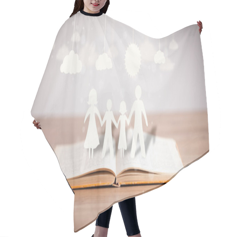 Personality  Cardboard Figures Of The Family On Opened Book Hair Cutting Cape