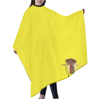 Personality  Fresh Fruit Drenched In Liquid Chocolate On A Stick. Yellow Background And Place For An Inscription Hair Cutting Cape