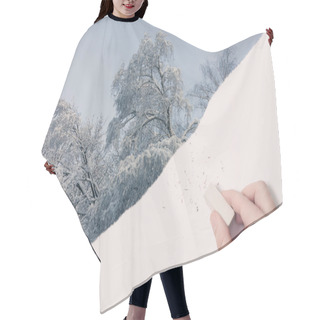 Personality  Female Hand Erased By Eraser Of Winter Landscape Hair Cutting Cape