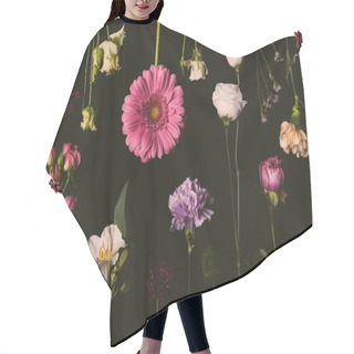 Personality  Composition Of Beautiful Various Blooming Flowers Isolated On Black Hair Cutting Cape