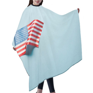 Personality  Top View Of Usa Flag On Stick On Blue Background With Copy Space Hair Cutting Cape