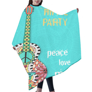 Personality  Hippie Party Poster. Hippy Background With Acoustic Guitar. Hair Cutting Cape