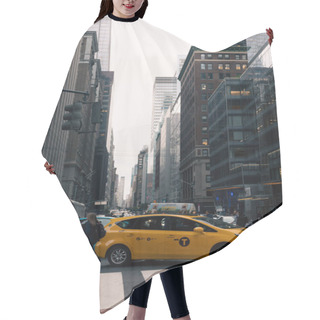 Personality  NEW YORK, USA - OCTOBER 11, 2022: Taxi Car On Crosswalk On Urban Street In Manhattan  Hair Cutting Cape