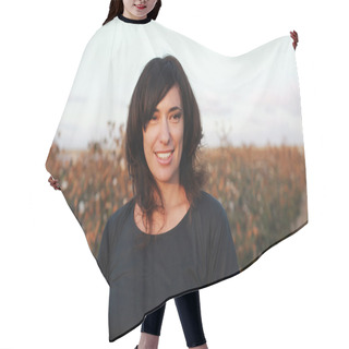 Personality  Portrait Of Beautiful Woman Hair Cutting Cape