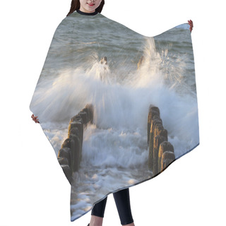 Personality  Breakwater And Waves On A Windy Day Hair Cutting Cape
