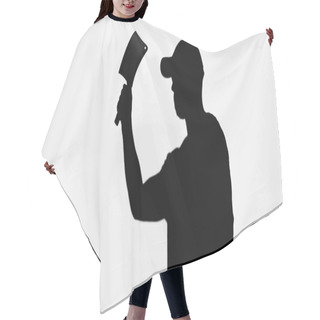 Personality  Silhouette Of Butcher In Cap Holding Cleaver Isolated On White Hair Cutting Cape