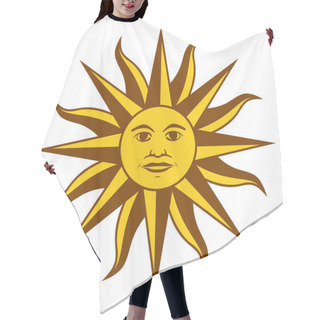 Personality  Sun Of May, Spanish Sol De Mayo, A National Emblem Of Uruguay On The Country Flag. Radiant Golden Yellow Sun With A Face And Sixteen Straight And Sixteen Wavy Rays. Illustration Over White. Vector. Hair Cutting Cape