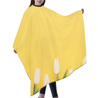 Personality  Top View Of Tulips On Colorful Yellow Background With Copy Space Hair Cutting Cape