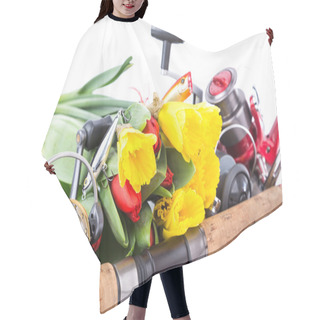 Personality  Fishing Tackles With Spring Flowers Hair Cutting Cape