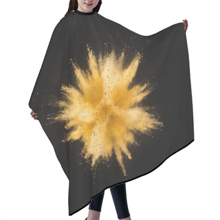 Personality  Explosion Of Yellow Powder Isolated On Black Background. Abstract Colored Background Hair Cutting Cape