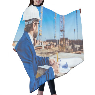 Personality  Businessman Working At Construction Site Hair Cutting Cape