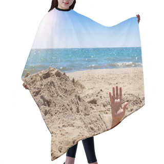 Personality  Humans Hand On The Sandy Beach Hair Cutting Cape